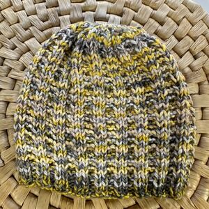 Kids Knit Beanie Cap Hat Yellow Gray‎ Striped Winter Warm Handmade